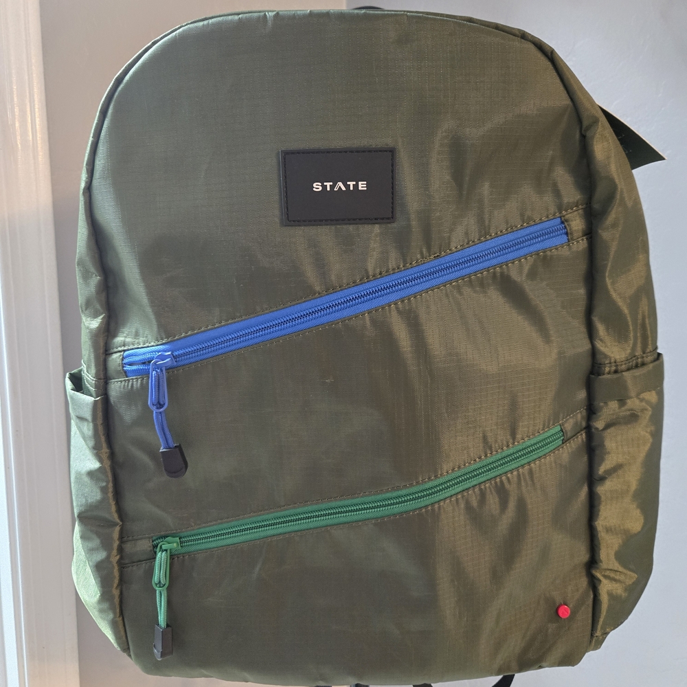 STATE Kane Kids Backpack NWT Olive Ripstop Double Zip School Bag Large